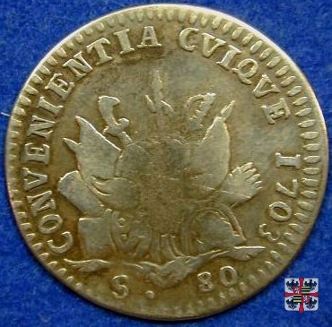 2 lire da 80 sesini col trofeo d'armi 1703 (Mantova)