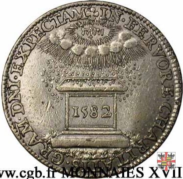 Gettone con l'altare sormontato da nubi e pioggia 1582