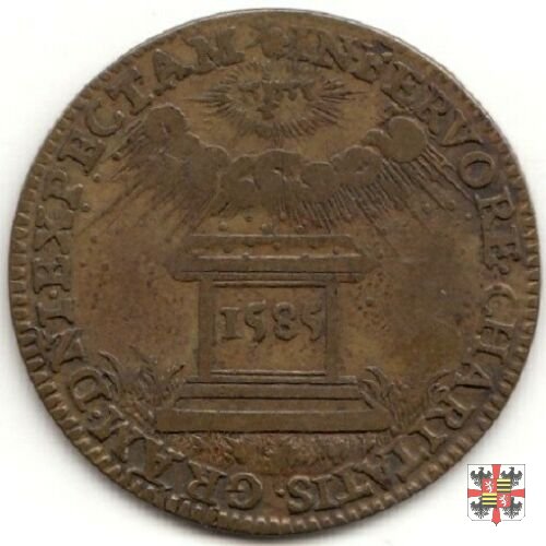 Gettone con l'altare sormontato da nubi e pioggia 1585