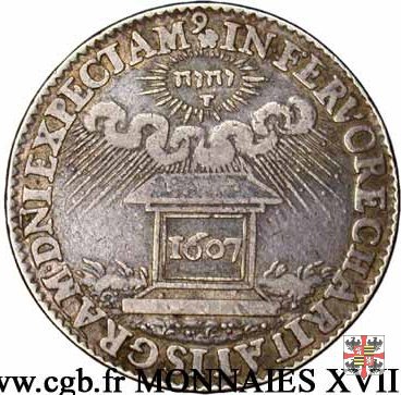 Gettone con l'altare sormontato da nubi e pioggia 1607
