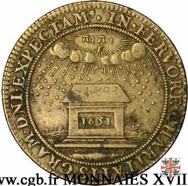 Gettone con l'altare sormontato da nubi e pioggia 1651