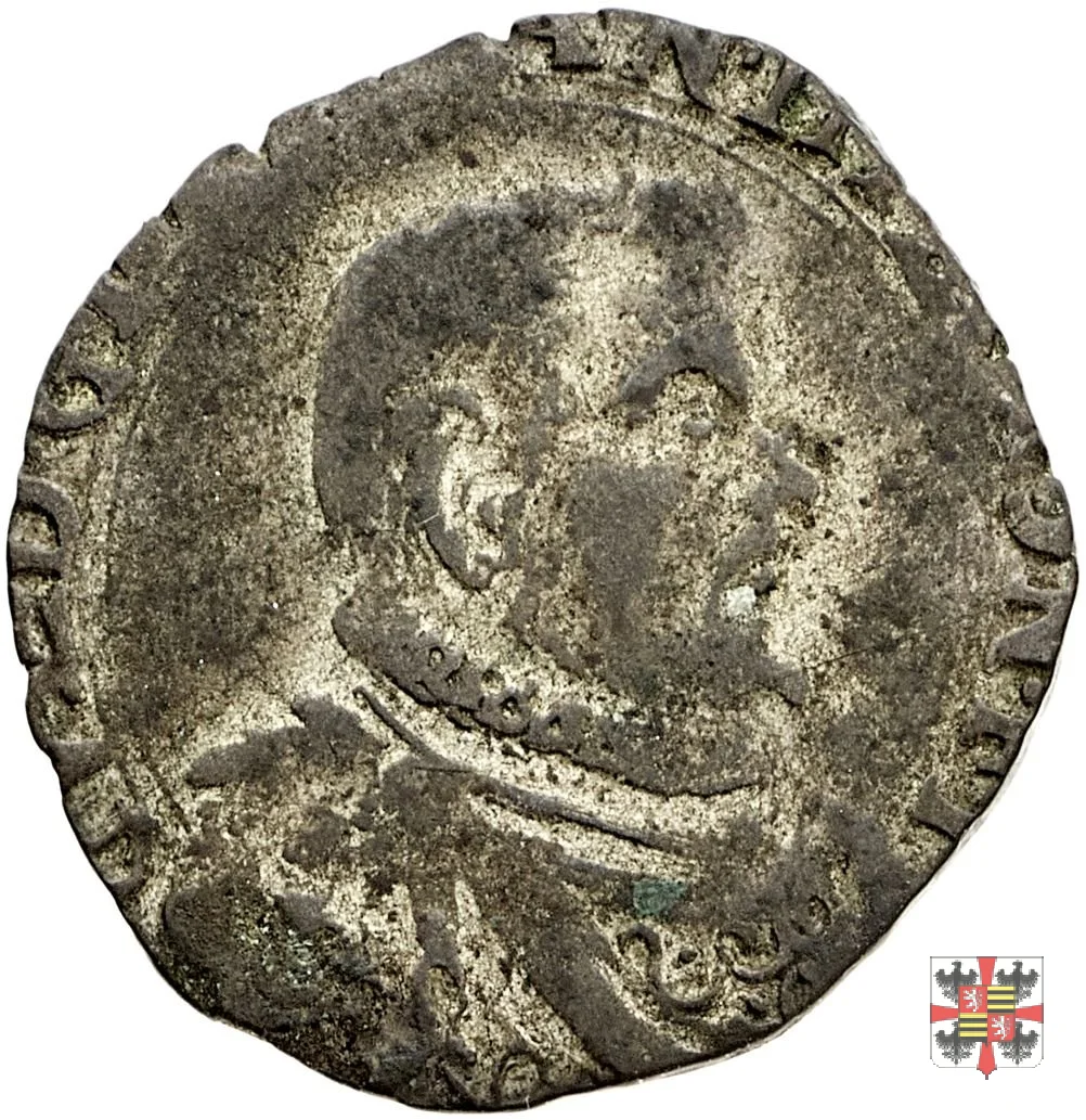 Soldo con corso d'acqua e busto a d. 1579 (Casale)